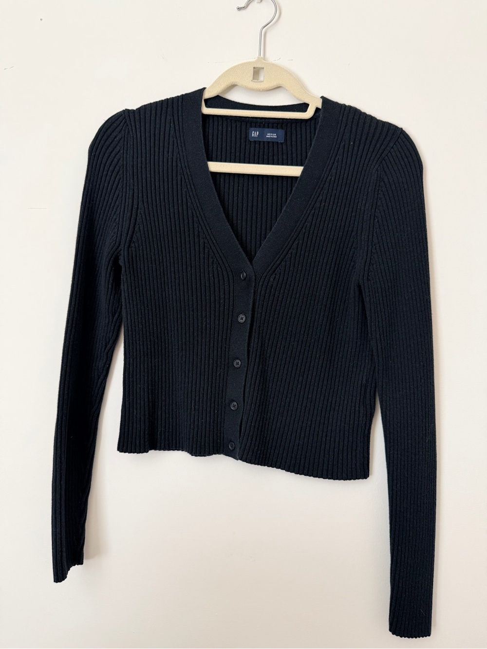 GAP Black Ribbed V-Neck Button-Up Cardigan